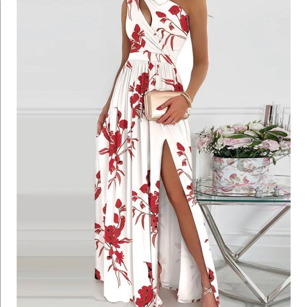 NWT- Red and White Floral Maxi Dress